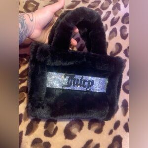 Juicy Couture Black Faux Fur Bag with Silver Accents